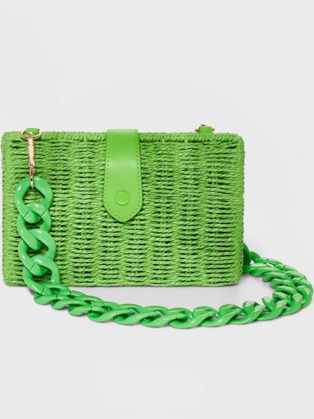 a new day Bright Green Wicker Basket Shoulder Bag & Crossbody, NWT